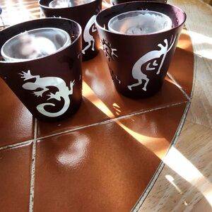 Set of Decorative Burgundy Candle Holders